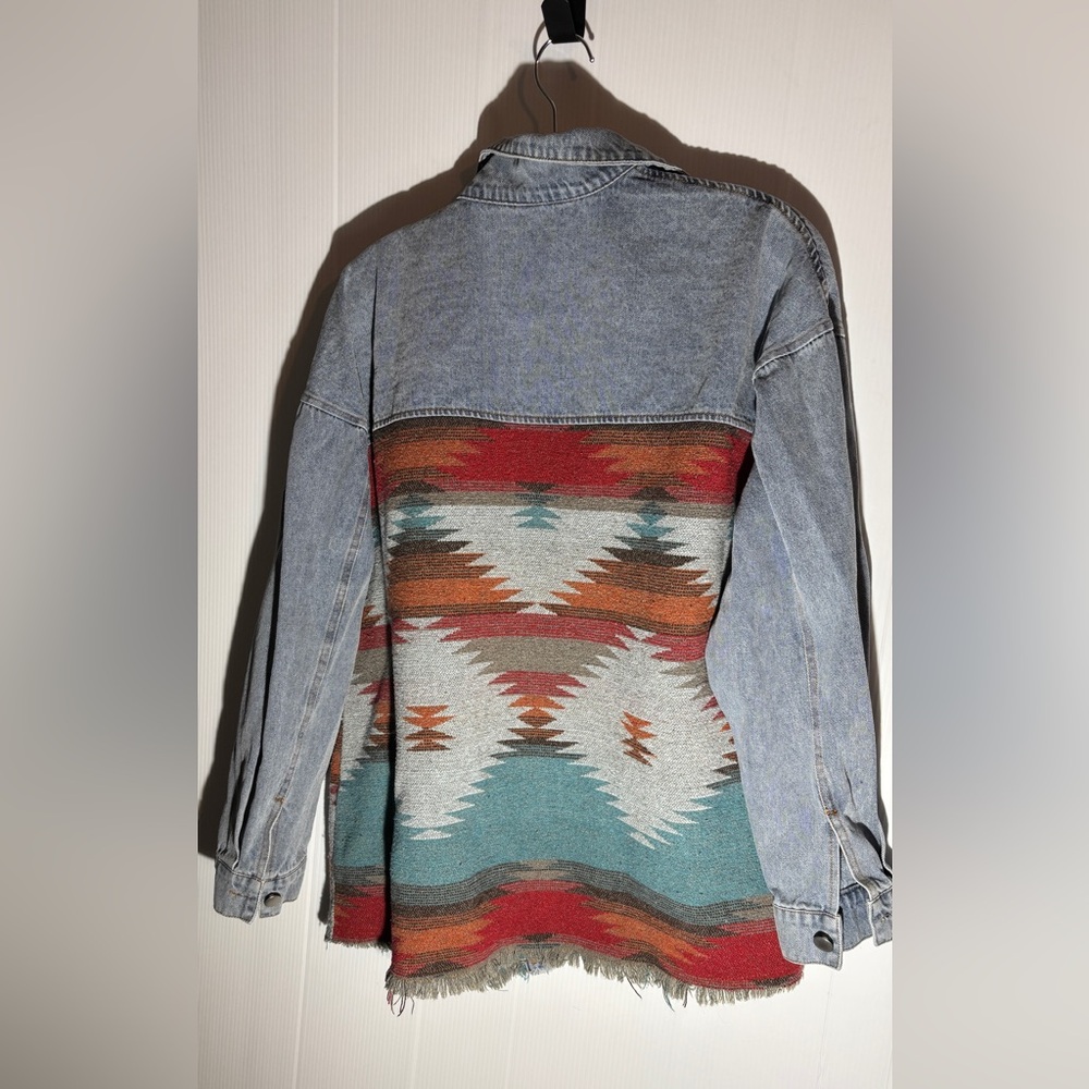 Denim Jacket with Southwestern Pattern - Picture 4 of 4